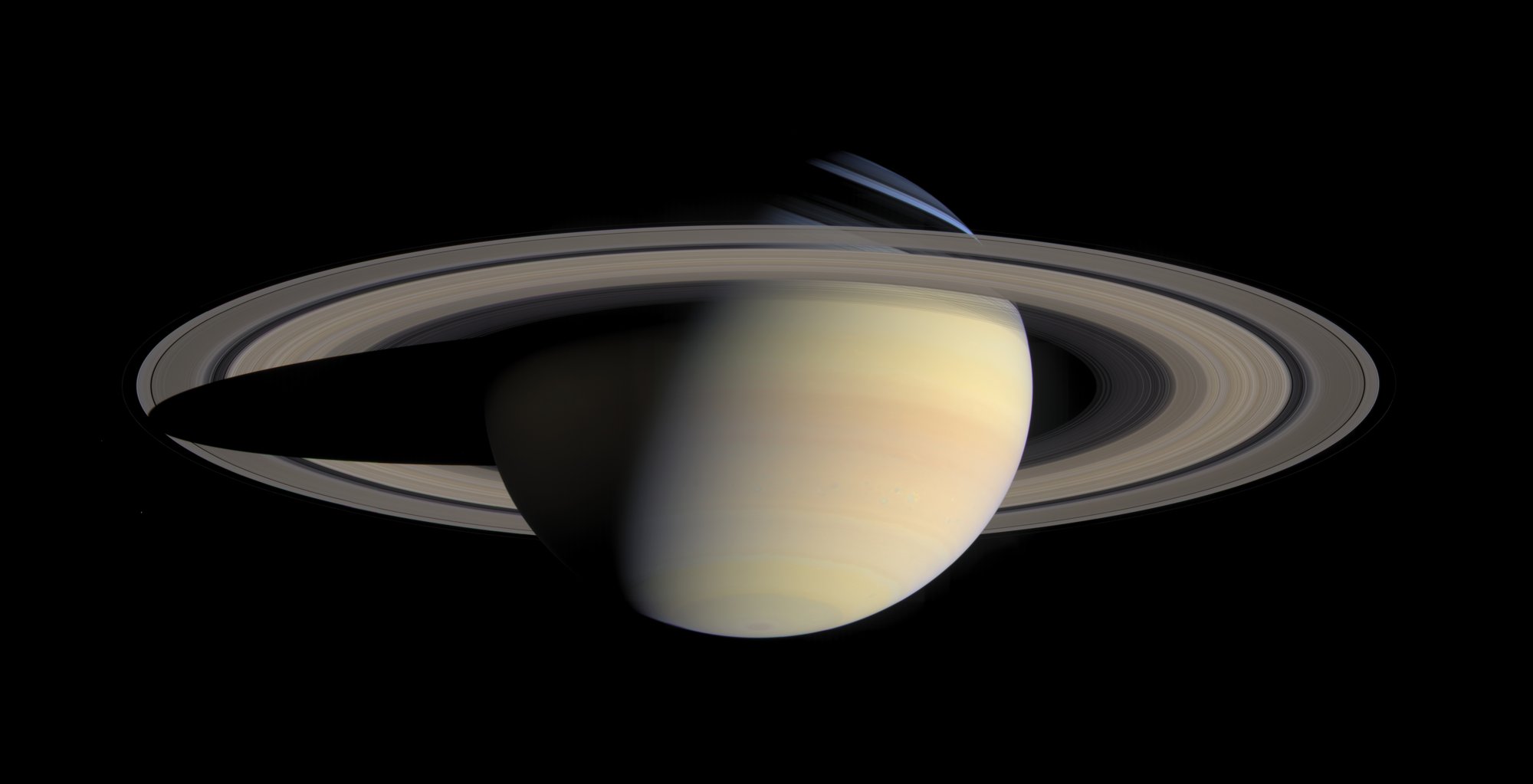 Saturn and its intricate rings in a natural-color mosaic of 126 images captured by Cassini.